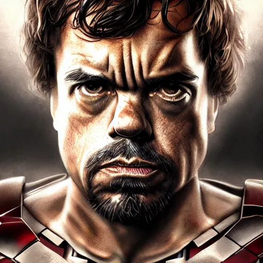 Image similar to peter dinklage as iron man, digital painting, extremely detailed, 4 k, intricate, brush strokes, mark arian, artgerm, bastien lecouffe - deharme