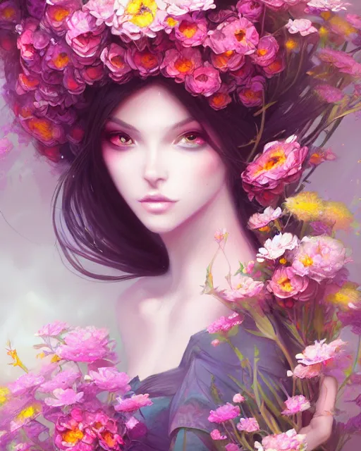 Image similar to a painting of a beautiful woman surrounded by flowers, an ultrafine detailed painting by ross tran, featured on deviantart, fantasy art, detailed painting, deviantart, anime