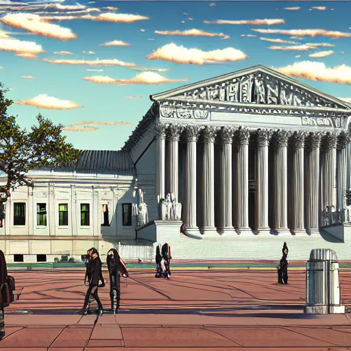 Image similar to the supreme court but it is a slice of life anime, by dan mumford, yusuke murata, makoto shinkai, ross tran, intricate detail, cinematic, 8 k, cel shaded, unreal engine, featured on artstation, pixiv, anime style