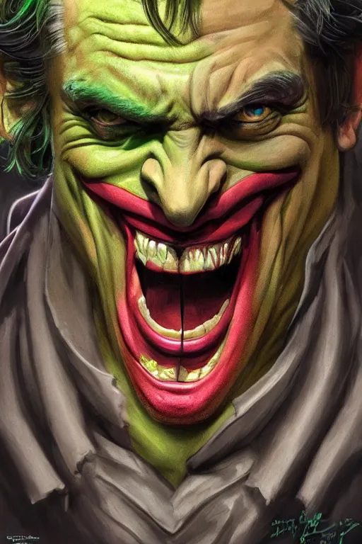 Prompt: portrait of mark hamill as the joker as a hulking herculean demon orc bugbear clown, godlike, upper body, fantasy, intricate, elegant, highly detailed, digital painting, artstation, concept art, sharp focus, illustration, art by artgerm and greg rutkowski and alphonse mucha