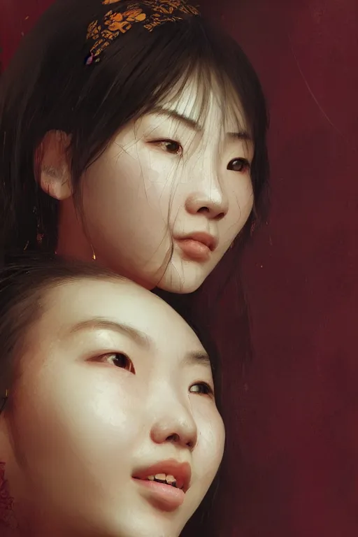 Prompt: chinese girl, joyful, close-up portrait, intricate, elegant, volumetric lighting, scenery, digital painting, highly detailed, artstation, sharp focus, illustration, concept art, ruan jia, steve mccurry