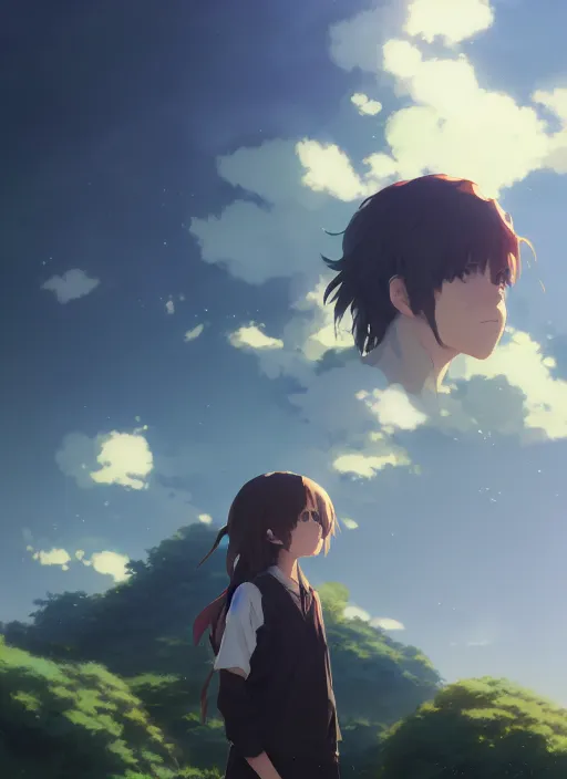 Image similar to portrait of al frankin, cloudy sky background lush landscape illustration concept art anime key visual trending pixiv fanbox by wlop and greg rutkowski and makoto shinkai and studio ghibli