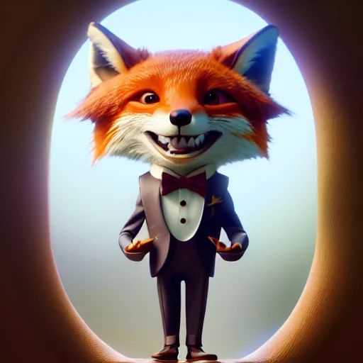 Prompt: weta disney pixar movie still macro close photo of smiling anthropomorphic fox wearing a suit : : by weta, greg rutkowski, wlop, ilya kuvshinov, rossdraws, artgerm, octane render, iridescent, bright morning, anime, liosh, mucha : :