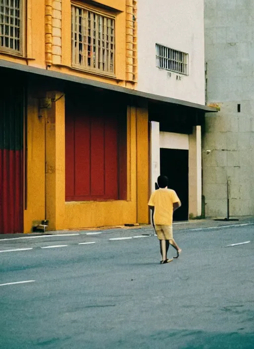 Image similar to minimalist street photography by wes anderson and by ansel adams, singapore cbd, portra 4 0 0, intense shadows, warm hue, golden hour