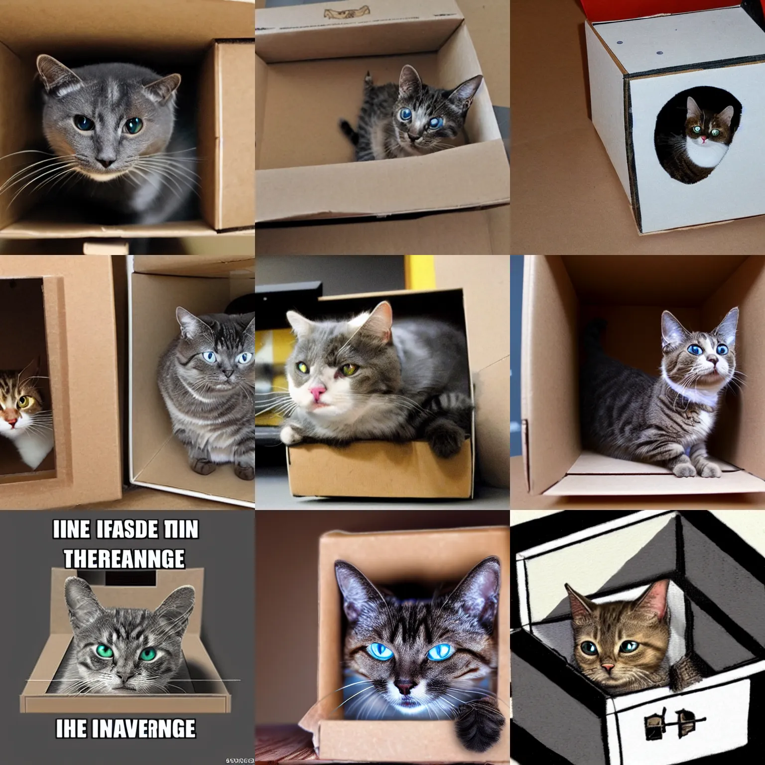 Prompt: inside the box, schrodinger's cat plans its revenge