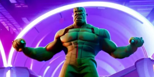 Prompt: president obama vs thanos in fortnite, cinematic, dramatic, unreal engine,