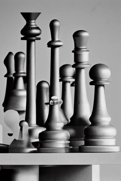 Image similar to a close-up portrait of Marcel Duchamp's industrial chess-piece-building machine in the style of Hito Steyerl and Shinya Tsukamoto and Irving Penn and Robert Frank, minimal contraption