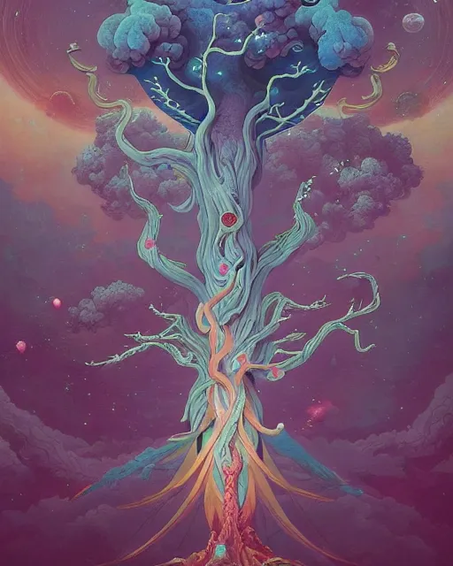 Prompt: astral tree wallpaper, chinoiserie pattern, peter mohrbacher, alena aenami