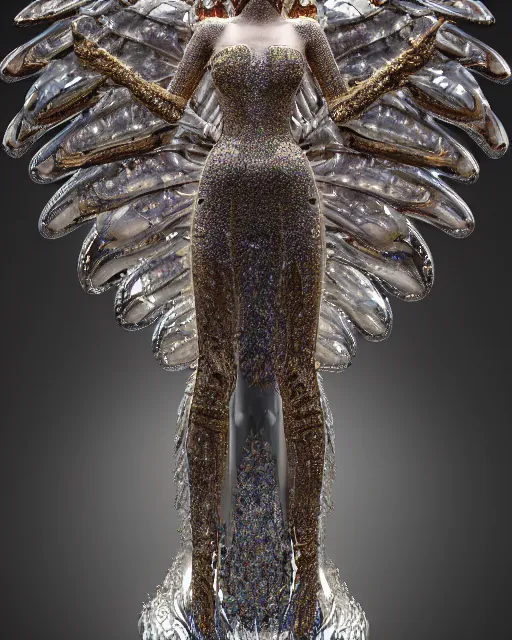 Prompt: a highly detailed metahuman 4 k close up render of an alien goddess bella hadid monument sixwinged seraphim in iris van herpen dress schiaparelli in diamonds crystals swarovski and jewelry iridescent in style of alphonse mucha gustav klimt trending on artstation made in unreal engine 4