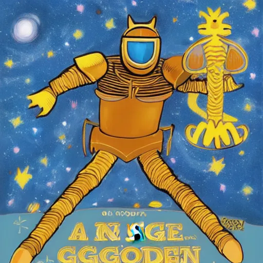 Prompt: a knight of golden cat in space