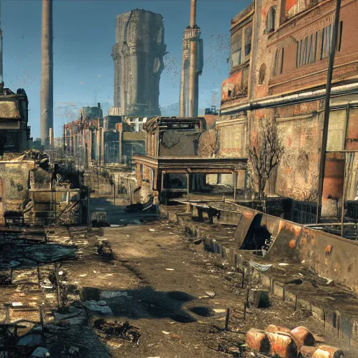 Prompt: Rome in ruins post-nuclear war in Fallout 4, in game screenshot