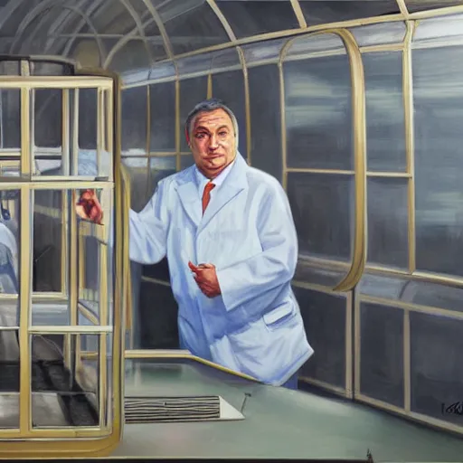 Image similar to viktor orban in his biolab, oil painting