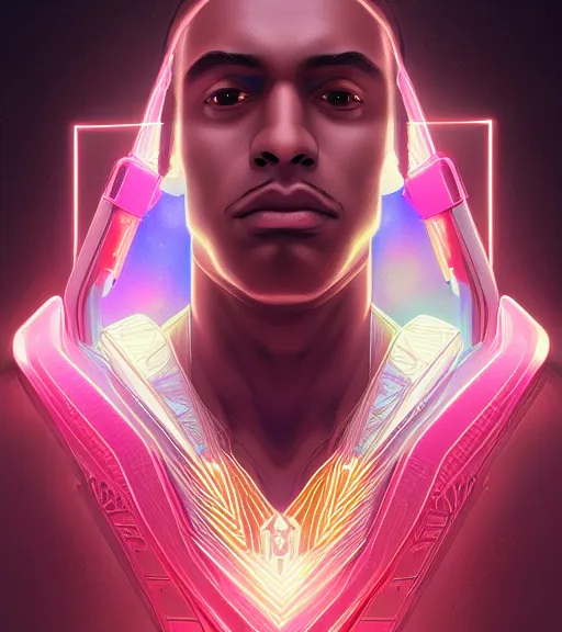 Image similar to symmetry!! egyptian prince of technology, solid cube of light, hard edges, product render retro - futuristic poster scifi, lasers and neon circuits, brown skin man egyptian prince, intricate, elegant, highly detailed, digital painting, artstation, concept art, smooth, sharp focus, illustration, dreamlike, art by artgerm