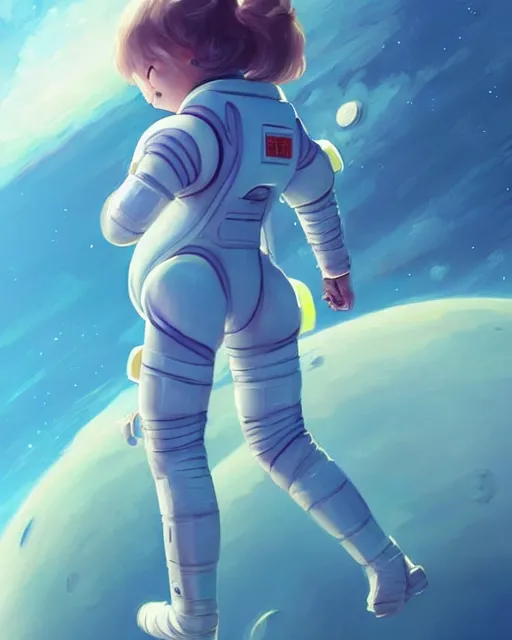 Image similar to concept art of an astronaut girl, wearing a tight astronaut suit, floating through space | | cute - fine - fine details by stanley artgerm lau, wlop, rossdraws, james jean, andrei riabovitchev, marc simonetti, and sakimichan, trending on artstation