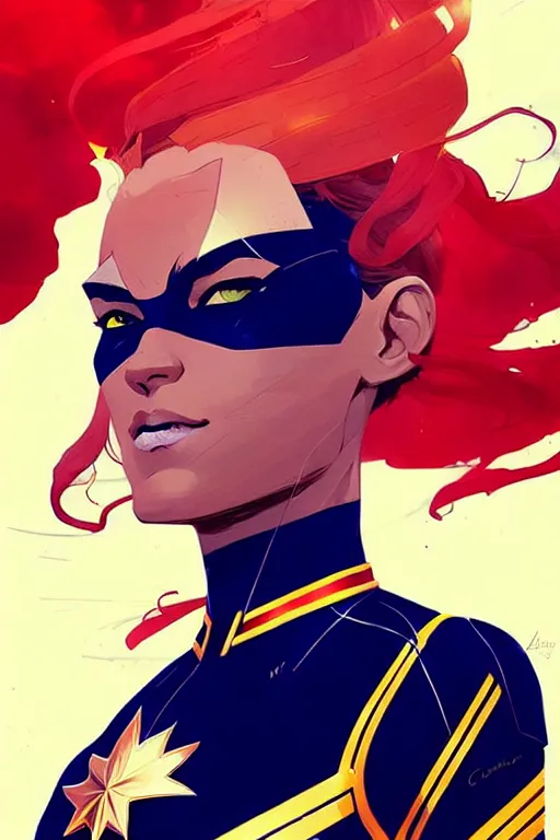 Image similar to a ultradetailed beautiful painting of a stylish captain marvel, by conrad roset, greg rutkowski and makoto shinkai trending on artstation