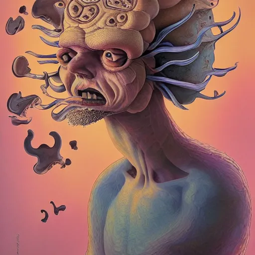 Image similar to mushroom mohawk projector portrait by gaston bussierre and charles vess and james jean and erik jones and rhads, inspired by rick and morty, epic, funny, huge scale, beautiful fine face features, intricate high details, sharp, ultradetailed