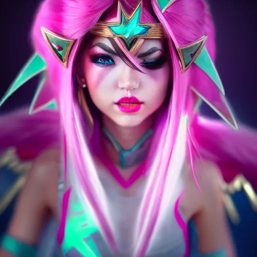 Prompt: Portrait of Star Guardian Akali from league of legends, mystery, highly detailed, ominous vibe, smoke, octane render, cgsociety, artstation, trending on ArtStation, by smile _zPRO