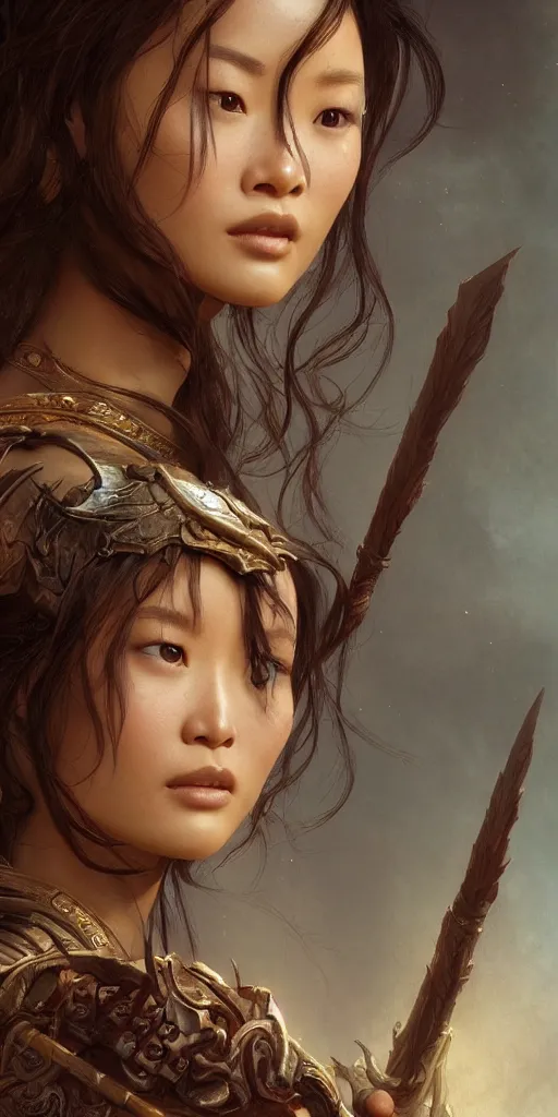 Image similar to jamie chung, beautiful fantasy maiden, dungeons and dragons, masterpiece by edgar maxence and ross tran and michael whelan, frank frazetta, gustav dore, 8 k, octane render