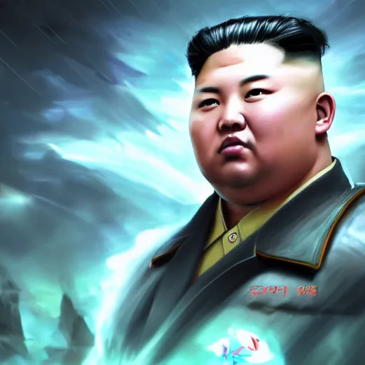 Prompt: portrait of kim - jong un as a spellcaster, league of legends amazing splashscreen artwork, gears of war, splash art, natural light, elegant, photorealistic facial features, intricate, fantasy, detailed face, atmospheric lighting, anamorphic lens flare, cinematic lighting, league of legends splash art, hd wallpaper, ultra high details by greg rutkowski