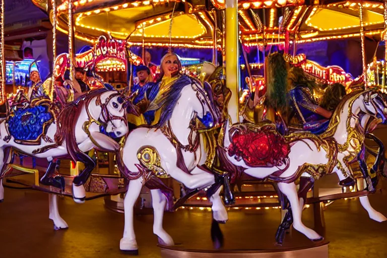 Image similar to professional photo drag queens riding carousel, las vegas show