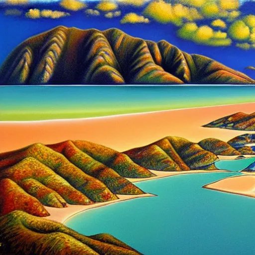 Image similar to tata islands, golden bay abel tasman new zealand, highly detailed, highly detailed fantasy ethereal surrealist art