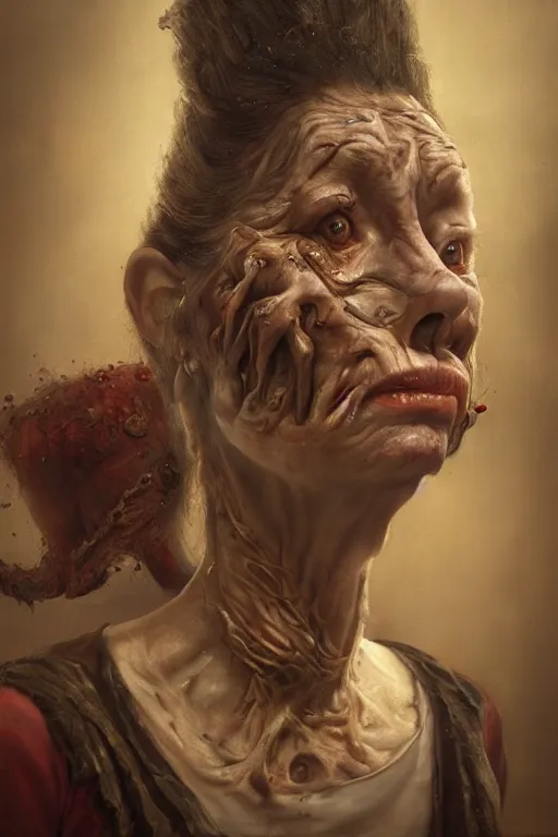 Image similar to renaissance oil painting of a vfx horror hag portrait, hyper detailed, digital art, trending in artstation, cinematic lighting, studio quality, smooth render, unreal engine 5 rendered, octane rendered, by Pieter Aertsen and ian sprigger and wlop