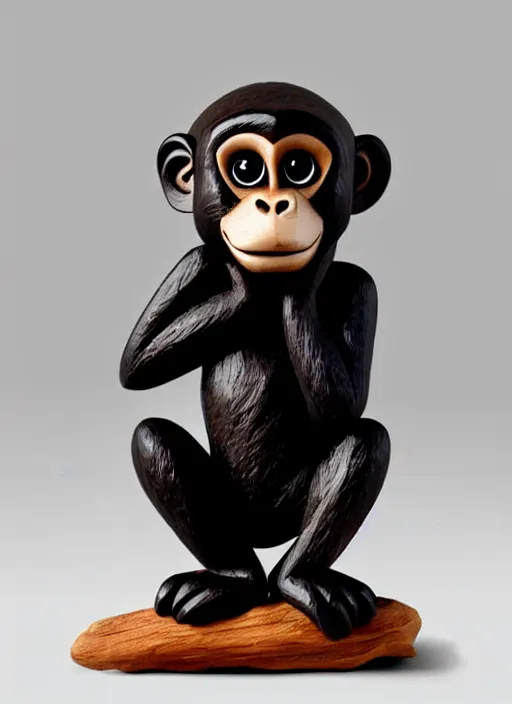 Prompt: cute monkey cartoon character, sculpted in very hard black wood, rock