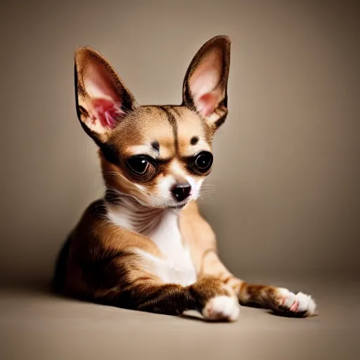 Image similar to a feline chihuahua - cat - hybrid, animal photography