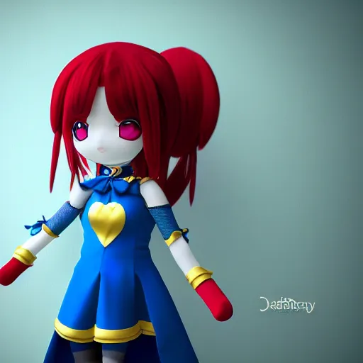 Prompt: cute fumo plush of a superheroine girl in a blue dress, magical girl, gothic anime girl, velvet, vray