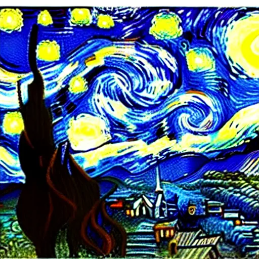 Image similar to starry night painted by leonardo da vinci