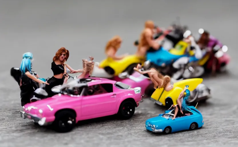 Image similar to cute little miniature drag race figurines