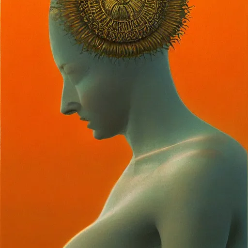 Prompt: the queen of the sun by zdzisław beksiński, oil on canvas, 8k high quality and resolution, professionally detailed, trending on artstation