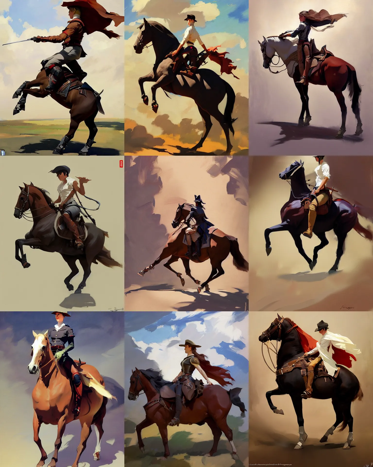 Image similar to cloth fabric riding horse jodhpurs side view greg manchess painting by sargent and leyendecker, studio ghibli, fantasy, medium shot, asymmetrical, intricate, elegant, matte painting, illustration, hearthstone, by greg rutkowski, by greg tocchini, by james gilleard, by joe fenton