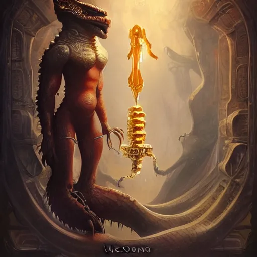 Prompt: exquisite imaginative draconic humanoid poster art, humanoid, gold, movie art, by lucusfilm, weta studio, tom bagshaw, james jean, frank frazetta, 8 k, denoised