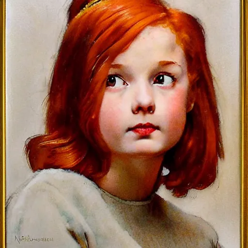 Prompt: a redhead girl, artwork by Norman Rockwell, cinematic view, high quality