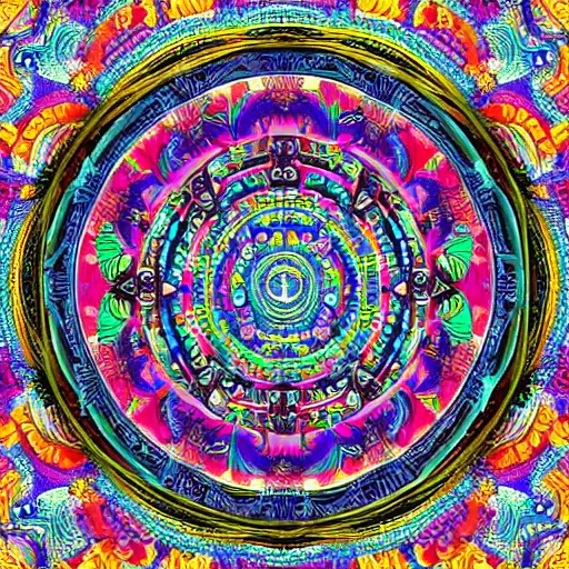 Image similar to A beautiful Buddhist Mandala, hyper-detailed, rainbow color scheme :: Mystical, astral, concept art - cinematic realism