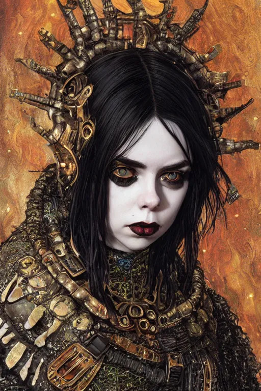 Image similar to beautiful gothic billie eilish, cyberpunk, Warhammer, highly detailed, artstation, illustration, art by Gustav Klimt