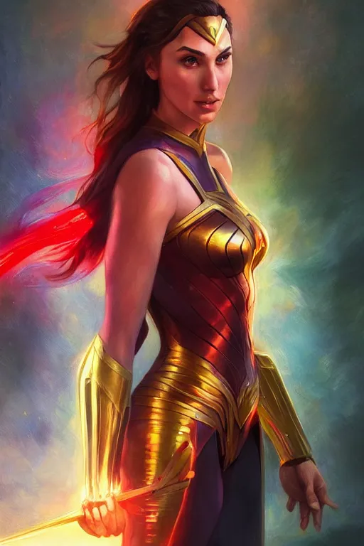 Prompt: Portrait of Gal Gadot as Saber from Fate Stay Night, bright colors, elegant, vibrant, fantasy, intricate, smooth, artstation, painted by edgar maxence, greg rutowski, ross tran, artgerm
