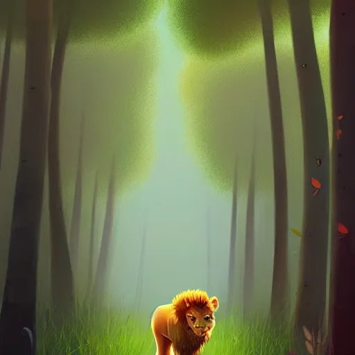 Image similar to goro fujita ilustration a ( ( ( real life lion ) ) ) walking in the forest, painting by goro fujita!!!, sharp focus, highly detailed, artstation