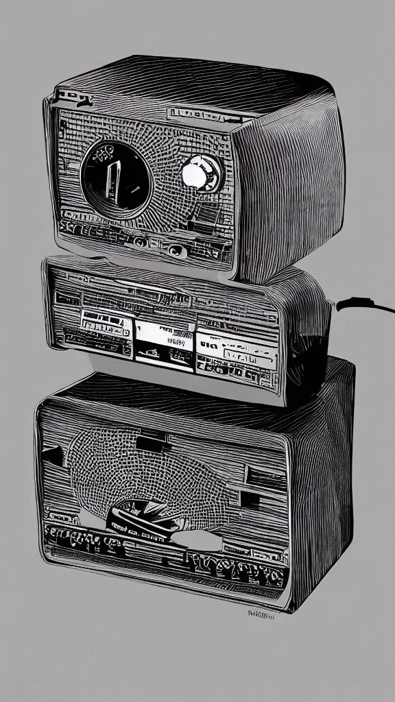 Prompt: an illustration of a vintage radio by designers republic
