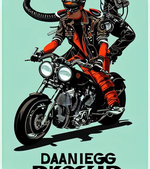 Image similar to Dangerous Biker illustration Poster, vector art style, medium shot, intricate, elegant, highly detailed, digital art, ffffound, art by JC Leyendecker and sachin teng