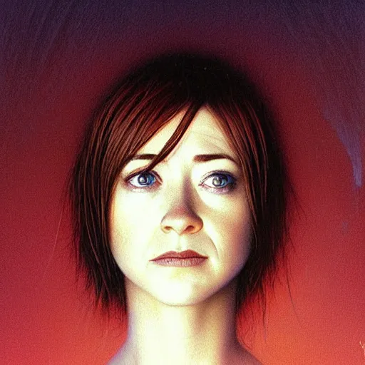 Prompt: 2 0 years old alyson hannigan with short short hairs by beksinski