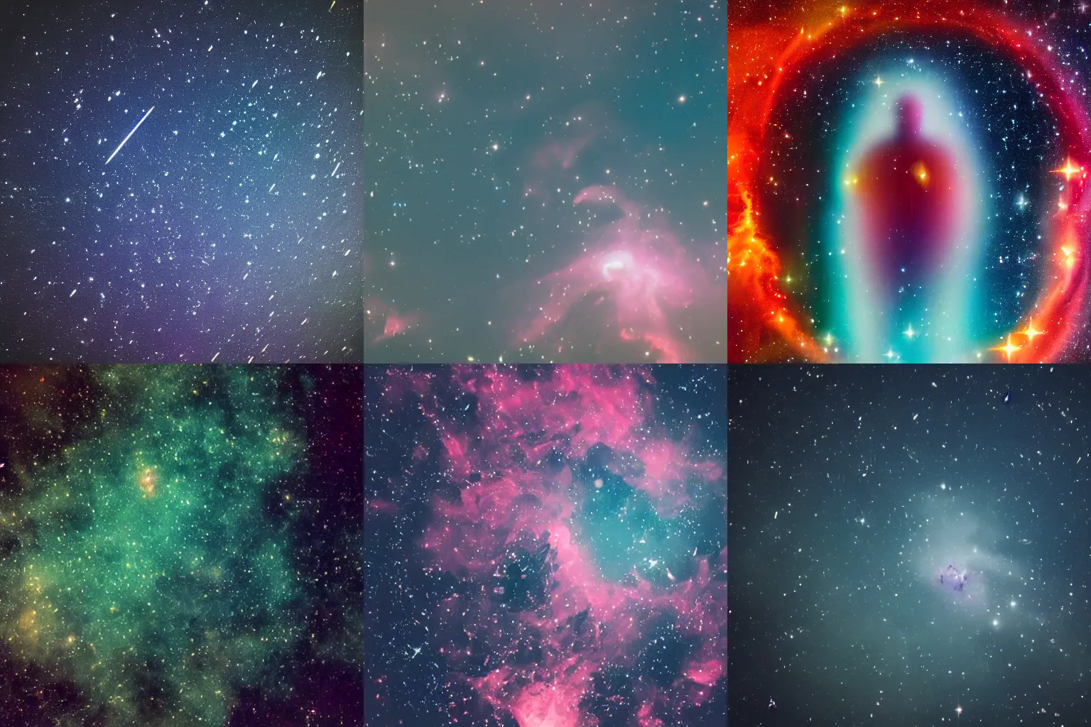 Prompt: portrait of man made of space. nebulas. stars. Close up.