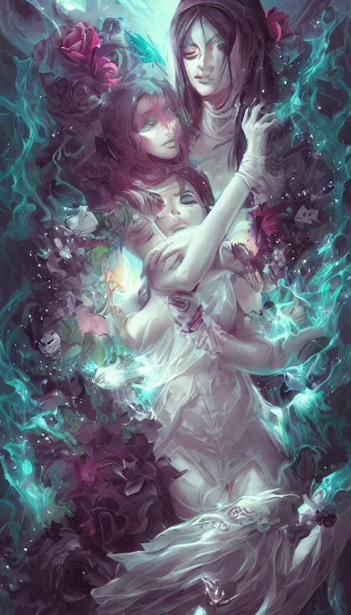 Image similar to life and death mixing together, by ross tran