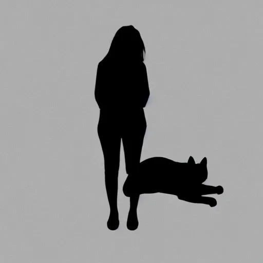 Image similar to a shadow of a women holding a cat completly im black as a silhoutte by oliver clegg