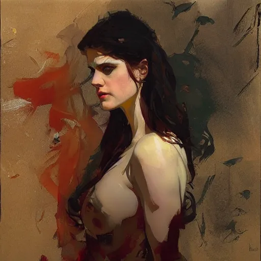 Image similar to alexandra daddario, intricate, elegant, highly detailed, greg manchess, mucha, liepke, ruan jia, jeffrey catherine jones, ridley scott