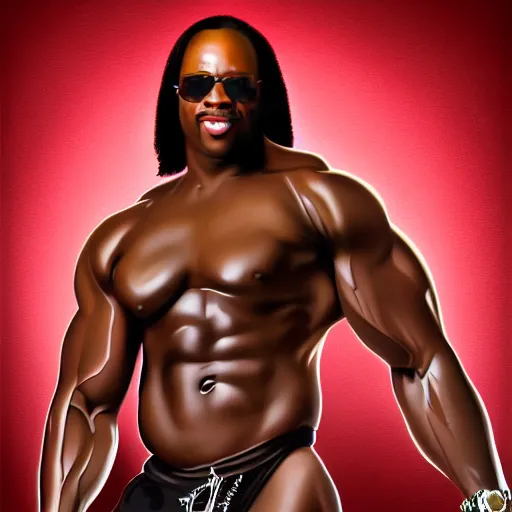 Image similar to Rick james with the physique of a body builder, hyper realistic, ultra detailed, cinematic, dynamic lighting, refined, intricate, digital painting, masterpiece, 8k