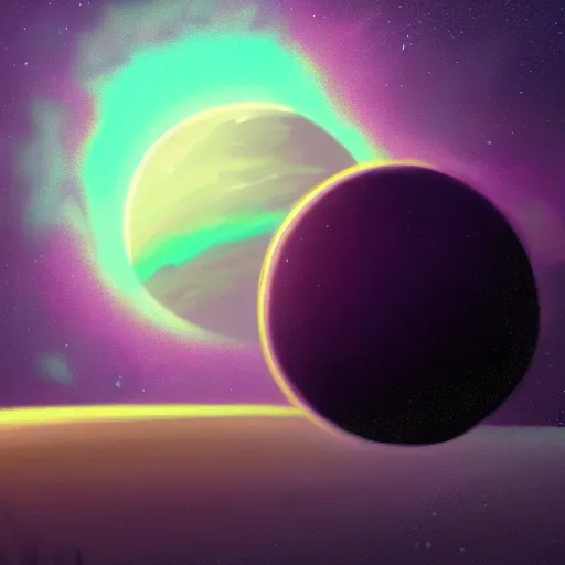 Image similar to a detailed digital painting of a earth - like planet orbiting a large purple sun in space, by alena aenami, petros afshar and greg rutkowski trending on artstation, deviantart, planet, clouds, earth, exoplanet, stars, nubulae