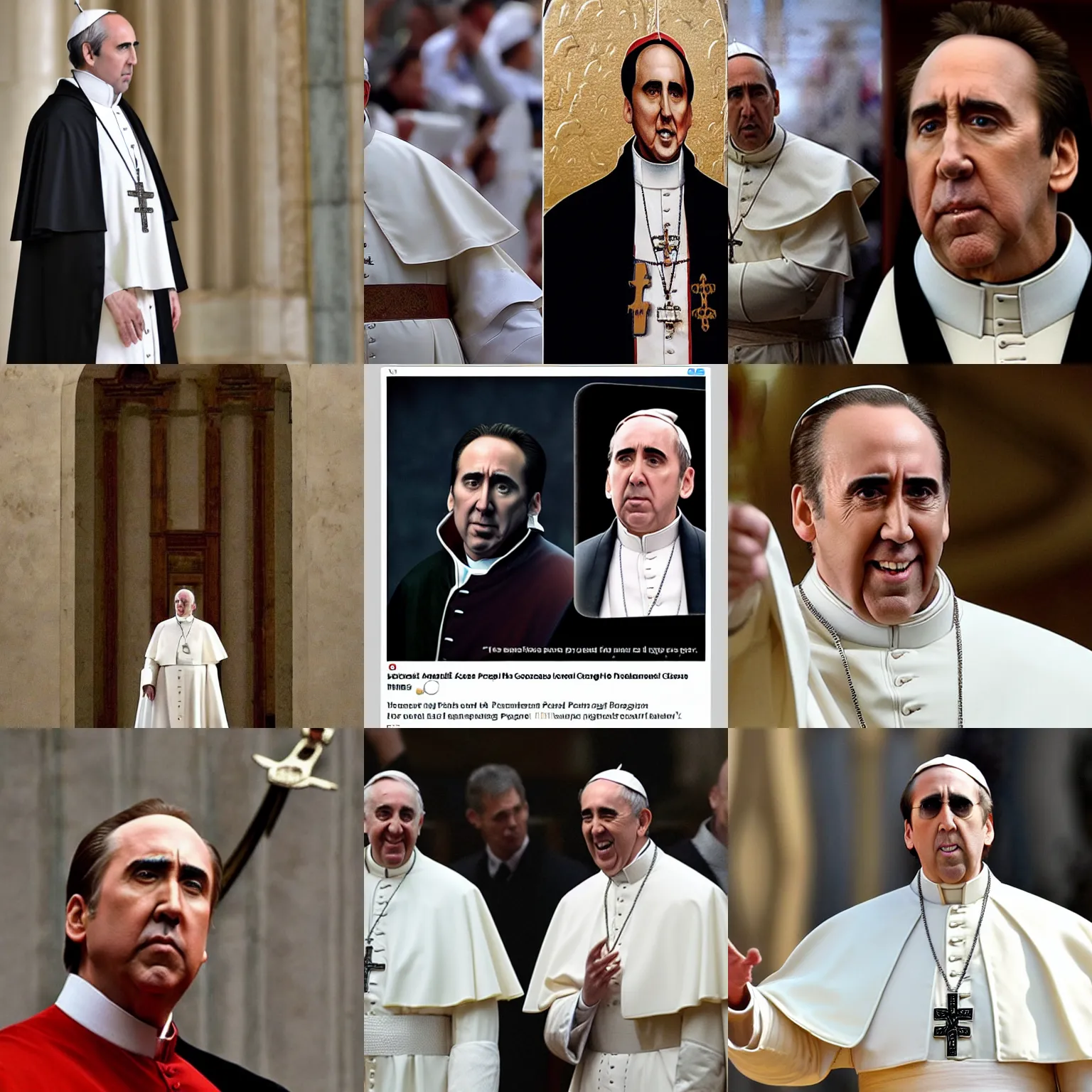 Prompt: Nicholas Cage as The Pope in the Vatican, photograph