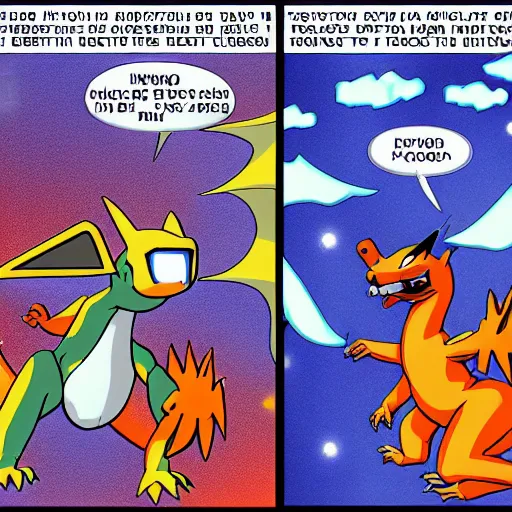 Image similar to charizard observes the space - time continuum on heroic dose of psilocybin in various realities